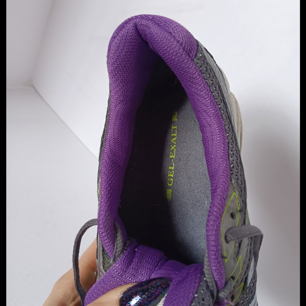 šš Asics Gel Exalt Sneakers Athletic Leather Shoes Purple Green Womens 9 Gray - Picture 6 of 12